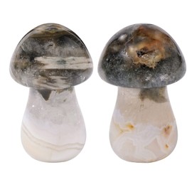 Nupuyai Pack of 2 Mini Carved Crystal Mushroom Figurine Pocket Stone for Anxiety Relax, Polished Mushroom Sculpture Decor for Garden Home, 1.3-1.5'', Ocean Jasper