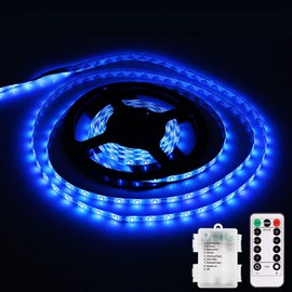 LED Strip Lights Battery Operated, 9.8ft 90 LED Strip Lights with Remote Controller Timer Dimmable, Waterproof Flexible Lights Strip for Indoor Outdoor TV Table Bedroom Boat Kitchen (Blue)