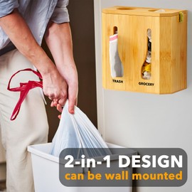 SpaceAid Grocery Bag Holder & Trash Bag Dispenser, Bamboo 2 in 1 Garbage Bag Roll Holders Organizer for Plastic Bags, Under Sink Organizers and Storage for Kitchen Organization (Bamboo)
