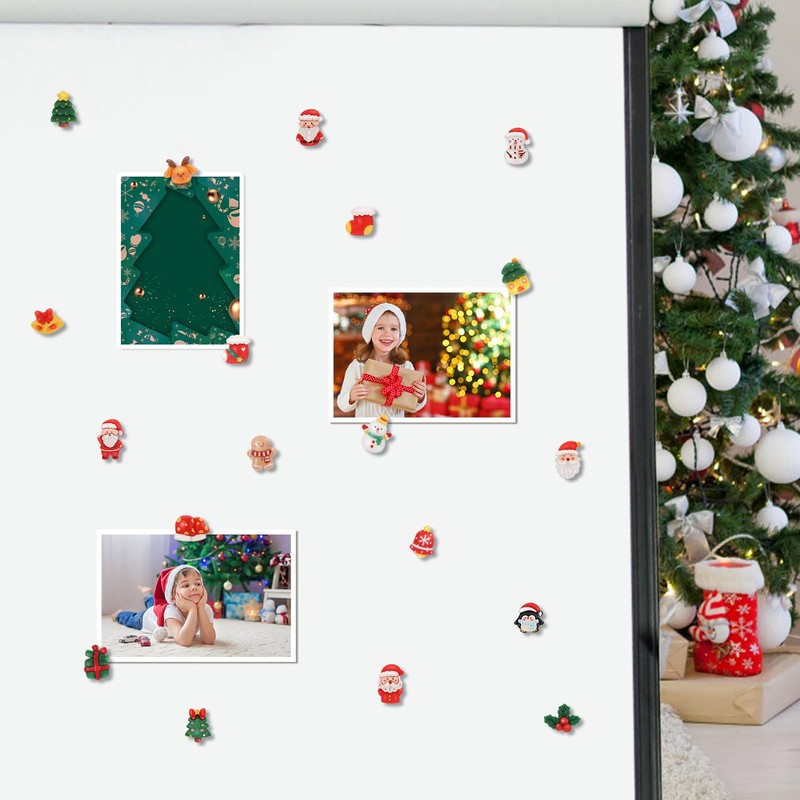 20 Pcs Mini Christmas Fridge Magnets, 1 Inch 3D Christmas