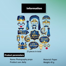 EKSMA 25Pcs Eid Mubarak Photo Props, Ramadan Mubarak Photo Booth Props, Ramadan Decorations for Ramadan Party for Home Multicolor Eid Mubarak Decorations - Blue