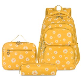 SIVENKE School Backpack Girls Teenagers Women's School Bag Backpack Set School Bag for Girls School Leisure with Lunch Bag and Pencil Case, yellow, Kids Backpack