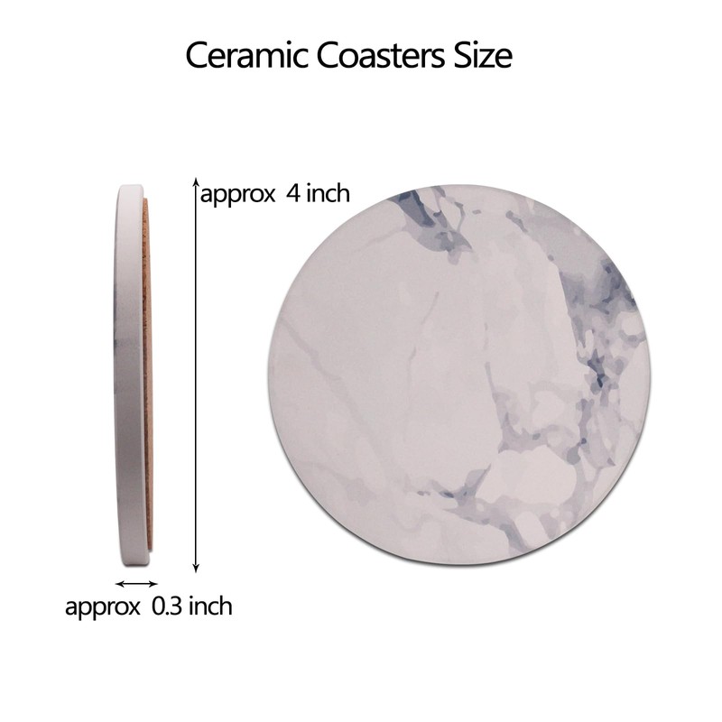Absorbent Ceramic Coaster Sets of 6 with Holder, Marble Style