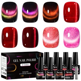 MTSSII Cat Eye Gel Nail Polish Set, 8 Colors, UV/LED Soak Off, Galaxy Glitter Collection (Set-1, 8pcs)