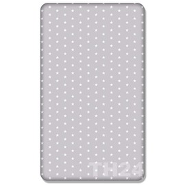 Babymam 100% Cotton Cot Sheets 140 x 70 Fitted with Printed Design Travel Cot Bedding Fitted Sheet for Toddler Bed Cotbed Crib (Small White Stars on Grey Background)
