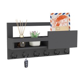 Luban Nese Key Holder Wall Mounted, Farmhouse Key Hanger Key Rack with Shelf for Entryway, Mail Organizer with Key Hook, Includes Free Picture Frame, Black