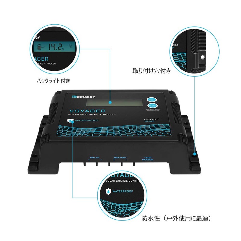 RENOGY PWM Solar Charge Controller, 20 A 12 V, Waterproof