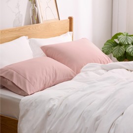 Bedsure Queen Pillow Cases Set of 2 - Pale Blush Polyester Microfiber Pillowcase 2 Pack, Super Soft and Cozy Pillowcase, Pillow Case Covers with Envelop Closure, 20x30 Inches