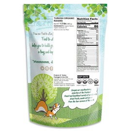 Turkish Organic Raisins, 1.5 Pounds — Sun Dried Thompson Seedless Select Grapes, Non-GMO, Raw, No Sugar added, Pesticide-Free, Kosher, Vegan, Lightly Coated with Organic Sunflower Oil