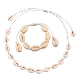 Yolistar Hawaiian Beach Resort Style Adjustable Shell Necklace Bracelet, Women Girls Summer Beach Jewellery, Cotton thread, shell