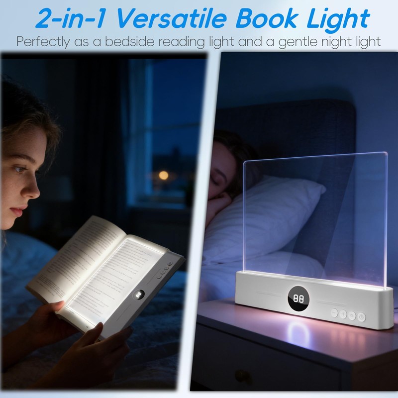 LED Book Light and Night Light 2 in 1,Rechargeable Clear