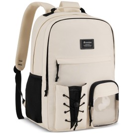 KROSIAS School Backpack for Women, Bookbag for Teen Girls College Backpacks for Students Large 15.6 Inch Laptop Bag for Travel Work, Beige