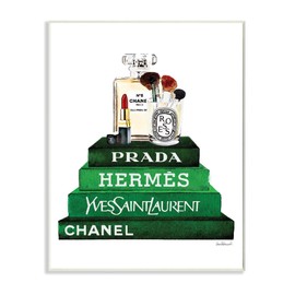 Stupell Industries Fashioner Makeup Bookstack Green Watercolor, Design by Artist Amanda Greenwood Wall Art, 10 x 15, Wood Plaque