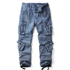 AKHIKING Men's Cargo Work Jeans Cotton Casual Ripstop Outdoor Trousers with Multi Pockets 36Wx32L