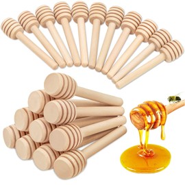 WZYTEU Pack of 35 Honey Spoons, Individually Packed, Household Wooden Honey Stick for Wedding, Birthday, Baby Shower, Christmas Party, Collecting, Stirring Stick (10 cm)
