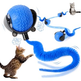 Interactive Cat Ball Toy, Automatic Moving Ball for Dog Toy, Self Rolling Smart Cats Toy Interactive Cat Toys with Tail (blue)