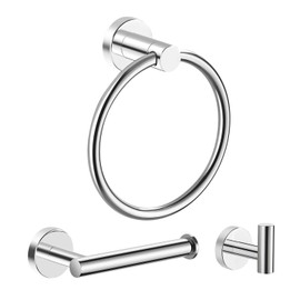 MARMOLUX ACC Chrome Bathroom Hardware Set 3 Piece-Robe Hook, Hand Towel Holder and Toilet Paper Holder, Wall Mounted Bathroom Fixtures, Towel Rack Towel Hanger SUS 304 Stainless Steel, Polished Chrome