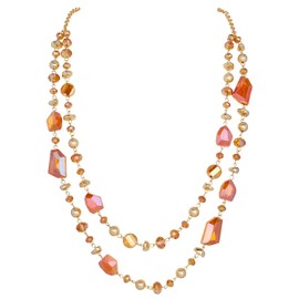 Bocar 2 Layer Long Beaded Necklace Crystal Beads Strand Fashion Jewelry for Women (NK-10640-Burnt Orange)
