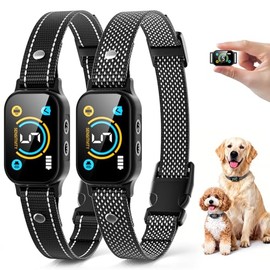 2 Pack Bark Collar, Smart Dog Bark Collar for Large Medium Small Dogs, Rechargeable Ultra-Light Training Collar with Beep Vibration, Anti Barking Device with 5-Level Sensitivity (Black)