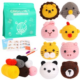 GOZATO Crochet Kit for Beginners 8PCS Crochet Animal Kit with Step-by-Step Video Tutorials and Yarns, Hook, Accessories