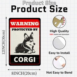 MUYIASER Beware of Dog Sign For Fence Warning Protected By Corgi Aluminum Metal Tin Signs Outdoor Yard Sign Warning Sign For Yard Home Kitchen Farm Garden Wall Decor 8x12 Inch