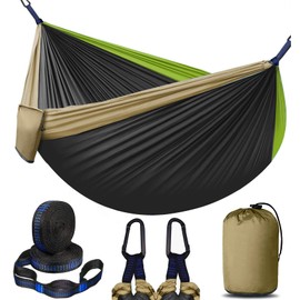 Double Camping Hammock, Two Person Hammocks with 2 Tree Straps(16+2 Loops), Portable Lightweight Hammock with 210T Nylon Parachute for Backpacking, Outdoor, Beach, Travel, Hiking, Gear - Black Kaqi