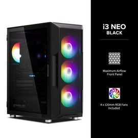 Zalman i3 NEO ATX Mid Tower PC Case, 4 x Fixed RGB Fans Pre-Installed for High Performance Airflow, Swing Door Tempered Glass Side Panel, Support 360mm Radiator, Black