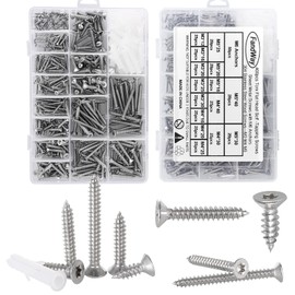 FandWay Pack of 400 Torx Self-Tapping Screws, Stainless Steel A2-70 Countersunk Screws, Tapping Screws M3/M4/M5 Wood Screws Assortment with 3 Pieces Bits and M6 Anchor.