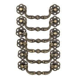 MSolid 6 PCs Vintage Retro Antique Brass Bail Pull Handle for Wooden Drawer Dresser Chest Cabinet Cupboard, Length 4.5-in (11.5 cm) and Height 1.7-in (4.4 cm)