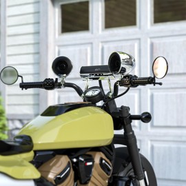 Waterproof Bluetooth Motorcycle Stereo, 4 Speakers Sound bar w/ 4.5" Speakers, Built-in Amplifier MP3 Music Player Audio System w/USB & Radio, Great for Harley Custom (RD8-X45 Chrome)