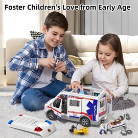 MSKOLER Play Ambulance Toy for Kids 3 4 5 6 7 8 Years Old - Friction Powered Truck with Light and Sound, Carrier Vehicle with Figures Toys, Gifts for Boys Girls Age 3-12