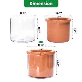 Phoenix Vine 10 Inch Self Watering Planter Pot, Design White Terracotta Pot for Plants, Indoor Cylinder Terra Cotta Pot with Glass Vase, Set of 1, 51-A-I-1