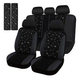 Hanaive - Juego completo de fundas para asientos de coche con brillos para mujeres, de terciopelo, cubiertas interiores de auto transpirables de...   