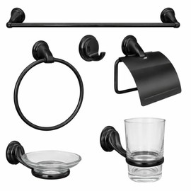 Juego de Accesorios para Baño 6 Piezas - Toalleros de Anillo Toallero de Barra Portarrollo Gancho Jabonera Vaso - Montaje en Pared - Alta Resistencia