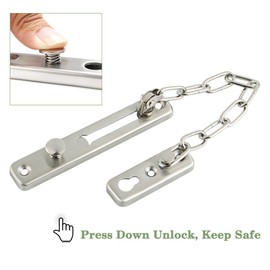 Mooche 8.6" Door Chain Lock Door Latch Guard Stainless Steel Safety Chain Door Bolt with Spring Anti-Theft Press Lock for Interior Front Door Toilet Door Barn Door Fence Door Garage Door (Brushed)