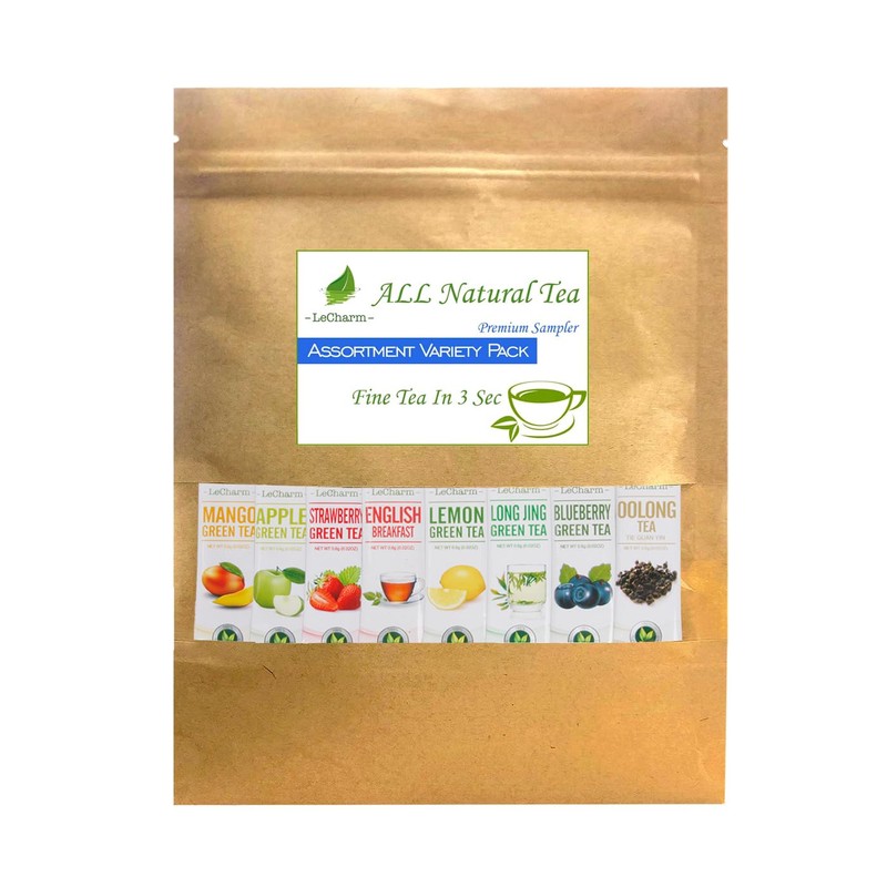 LeCharm 8-Flavor Tea Mix Pack: Oolong, Mango, LongJing, Lemon, English