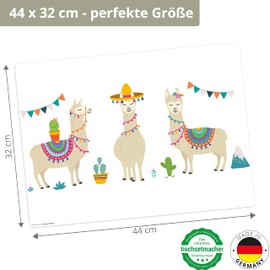 Place Mat I Washable Place Mat for Children - Funny Alpaca/Llama Motif Made of Premium Vinyl (Plastic BPA Free) - 1 Piece - 44 x 32 cm - Non-Slip Table Mat - Made in Germany