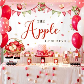MEHOFOND 7x5ft Fall Apple Theme Photography Backdrop The Apple of Our Eye Baby Shower Decorations Autumn Floral Baby Shower Party Party Supplies