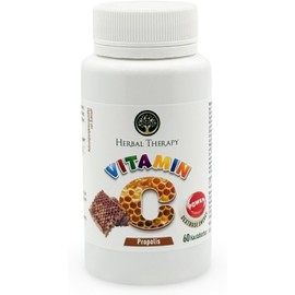 Vitamin C + Propolis, Against Fatigue and Sore Throat, Supports the Immune System, 60 Chewable Tablets, Vegan, No Unnecessary Additives HERBAL THERAPY