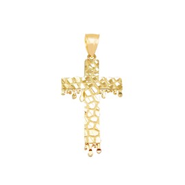 AMZ Jewelry 10k Yellow Gold Cross Pendant Diamond Cut Nugget Surface Gold Cross Blood Drip
