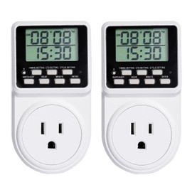Techbee Indoor Digital Infinite Repeat Cycle Intermittent Outlet Timer Plug 24 Hour Programmable Timed Electrical Power Switch with Countdown Delay on Off Function for Lights and Appliances (2 Pack)