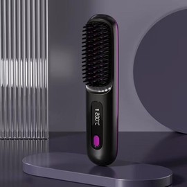 S7 Cordless Hair Straightener Brush- Porta ECO Portable Straightening Brush for Travel,Mini Hot Ionic Straightener Comb for Women, Ceramic Coating, Lightweight for Touch-ups - Color: S7 Black