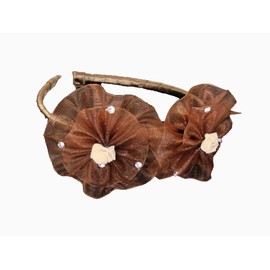 Organza Flower Bow & Rhinestone Headband (Brown)