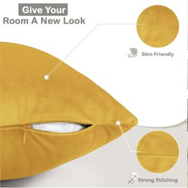 Aspire Homeware Velvet Cushion Covers 45 x 45cm Set of 2 Ochre Decorative Square Throw Pillow Cases for Sofa Bedroom Living Room and Sofa