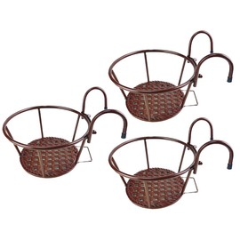 NEISRAI Iron Art Metal Railing Flower Pot Hanging Basket for Indoor Pot Holder Hanger 3 Pack Outdoor Plants Perfect for Porches and Patio Decor (Champagne)