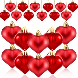 HOWAF 24 Pieces Valentine's Day Heart Baubles Ornaments Christmas Tree Baubles Heart Shaped Decoration Baubles for Valentine's Day Decoration, Glossy, Red