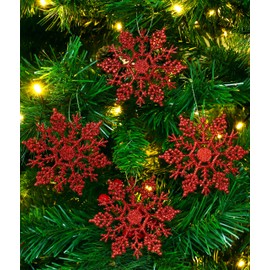 Christmas Concepts® Pack of 12 - 10cm Glitter Snowflake Hanging Decorations - Christmas Decorations (Red)