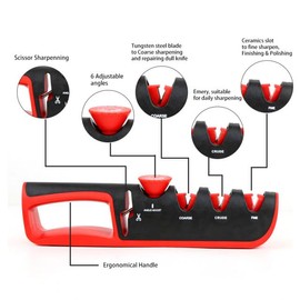 New Knife Sharpener, 4 in 1 Knife Sharpener Tool –Tungsten Steel Kitchen Knife Sharpener with Adjustable Angle Guide & Pouch -Sharp Knife Sharpener Kit for Chef's Kitchen Knives and Scissors.