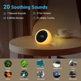 White Noise Machine with 2 Alarm Clock, 20 Soothing Sounds, 7 Color Night Light, Adjustable Volume, 5 Timer and Memory Function, Touch Control Sound Machine for Adults Babies, 2025 New Verion