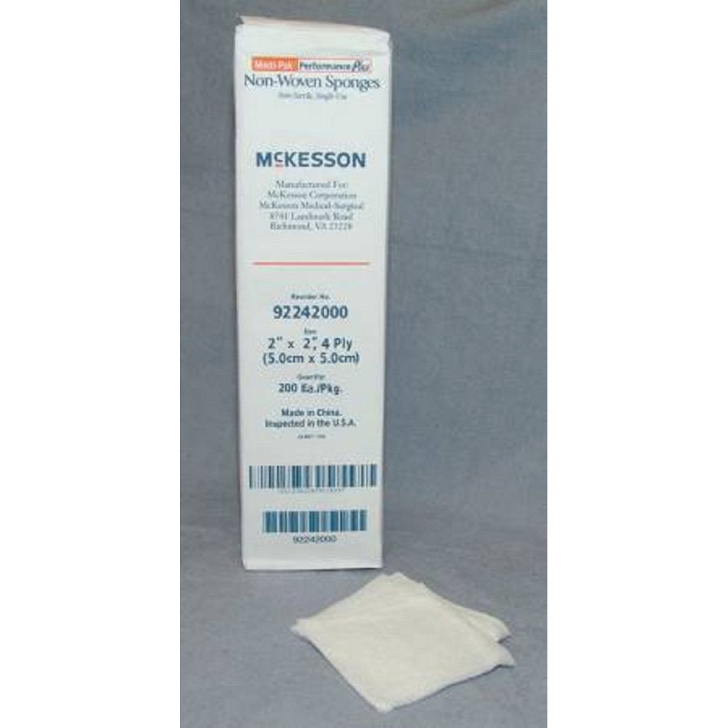McKesson - Non-Woven Sponge McKesson Polyester / Rayon 4-Ply 4 X 4 Inch Square NonSterile - 200/Package - McK